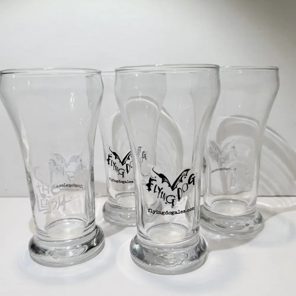 Flying Dog Pilsner Beer Glasses Cut the Leash Set Of 4 Ralph Steadman Art 5 oz